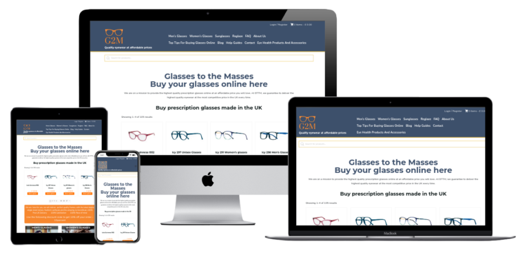 Responsive mock-up for Glasses to the masses