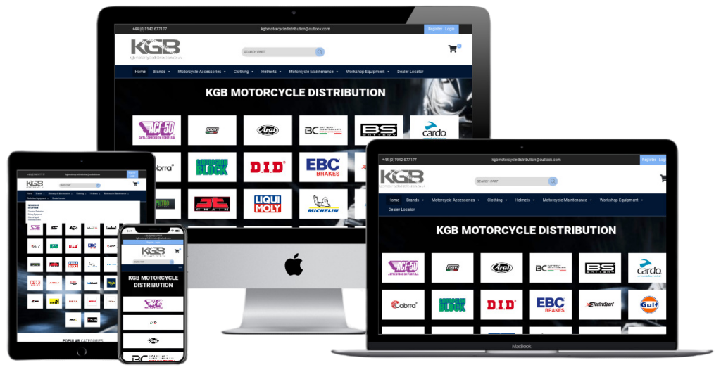 kgb motorcycle distribution ecommerce web design screenshot