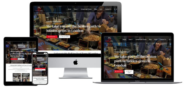 London bites home page on different devices