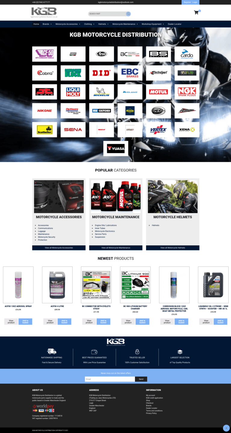 Woocommerce web design for KGB Motorcycles Distribution