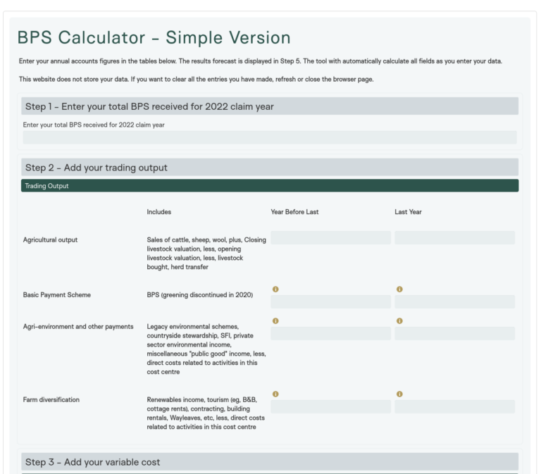 Screenshot of the BPS calculator