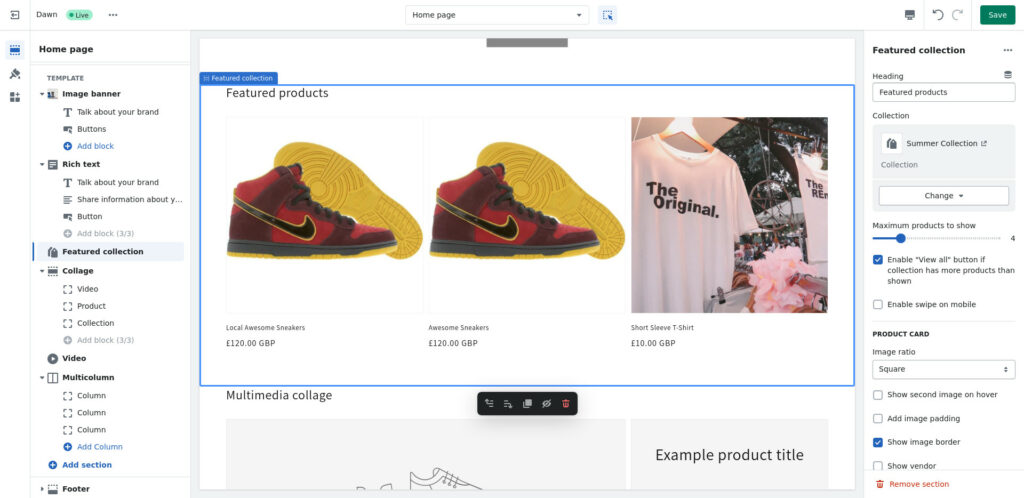 Screenshot of the Shopify admin area