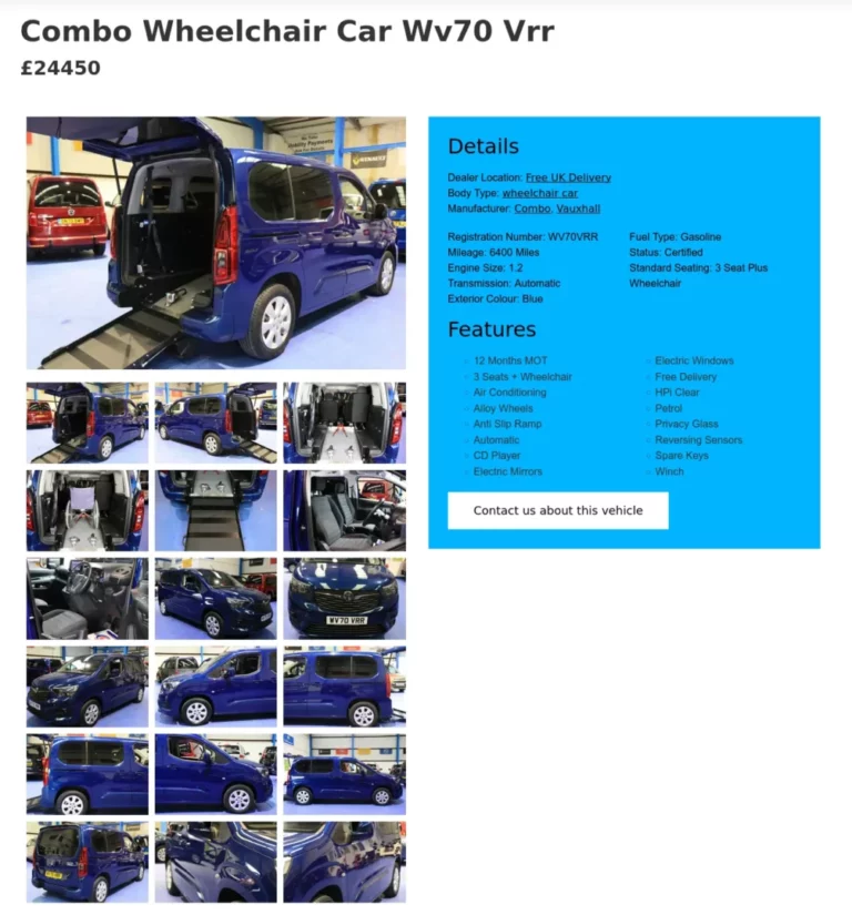 wheelchair accessible vehicles car listing page
